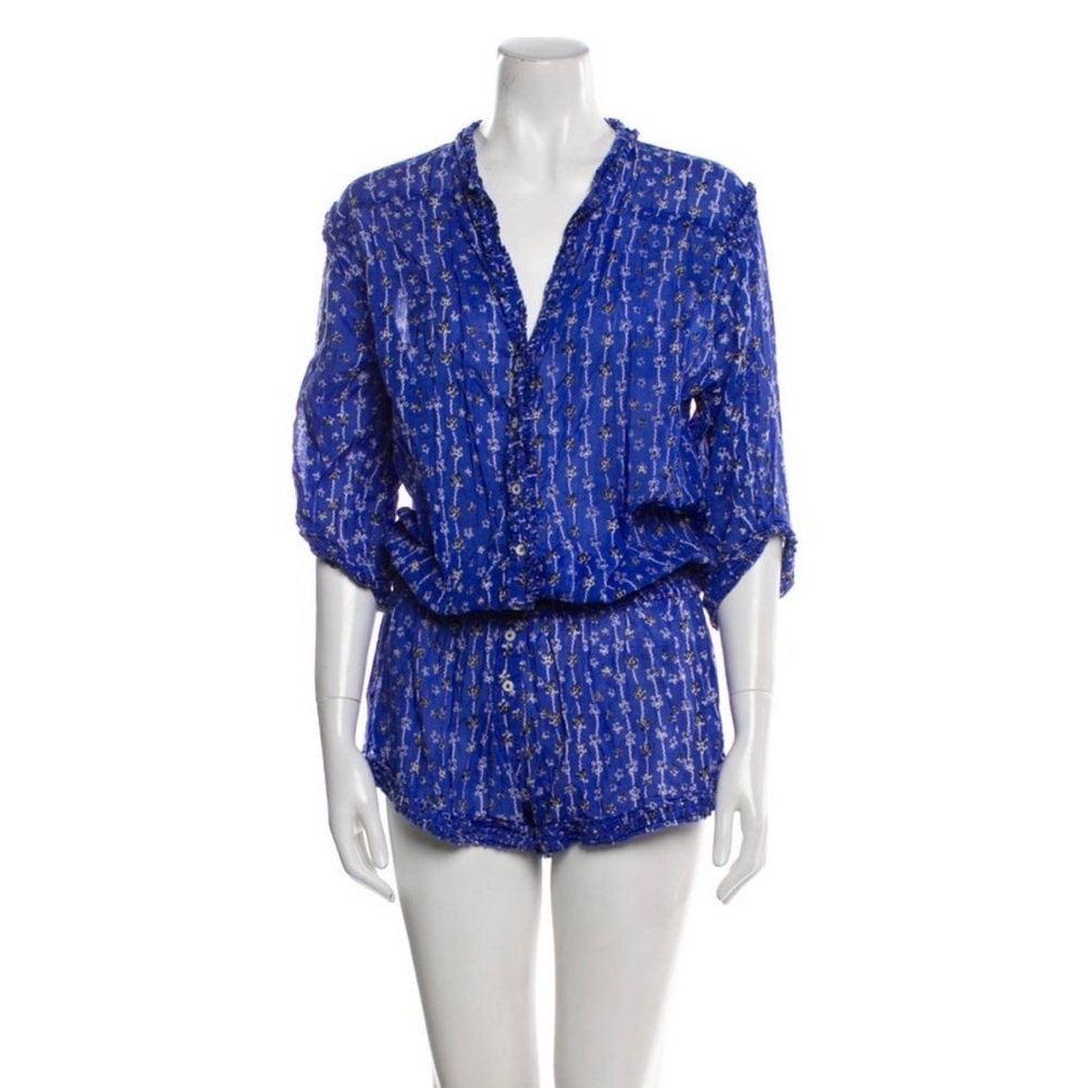 Poupette St. Barth Royal Blue Printed Romper